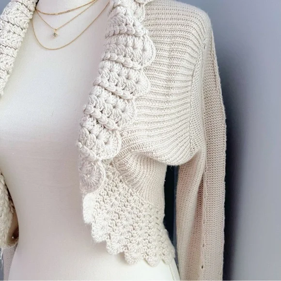 Beige Bolero Open Knit Cardigan Size Small / Medium - Picture 4 of 5